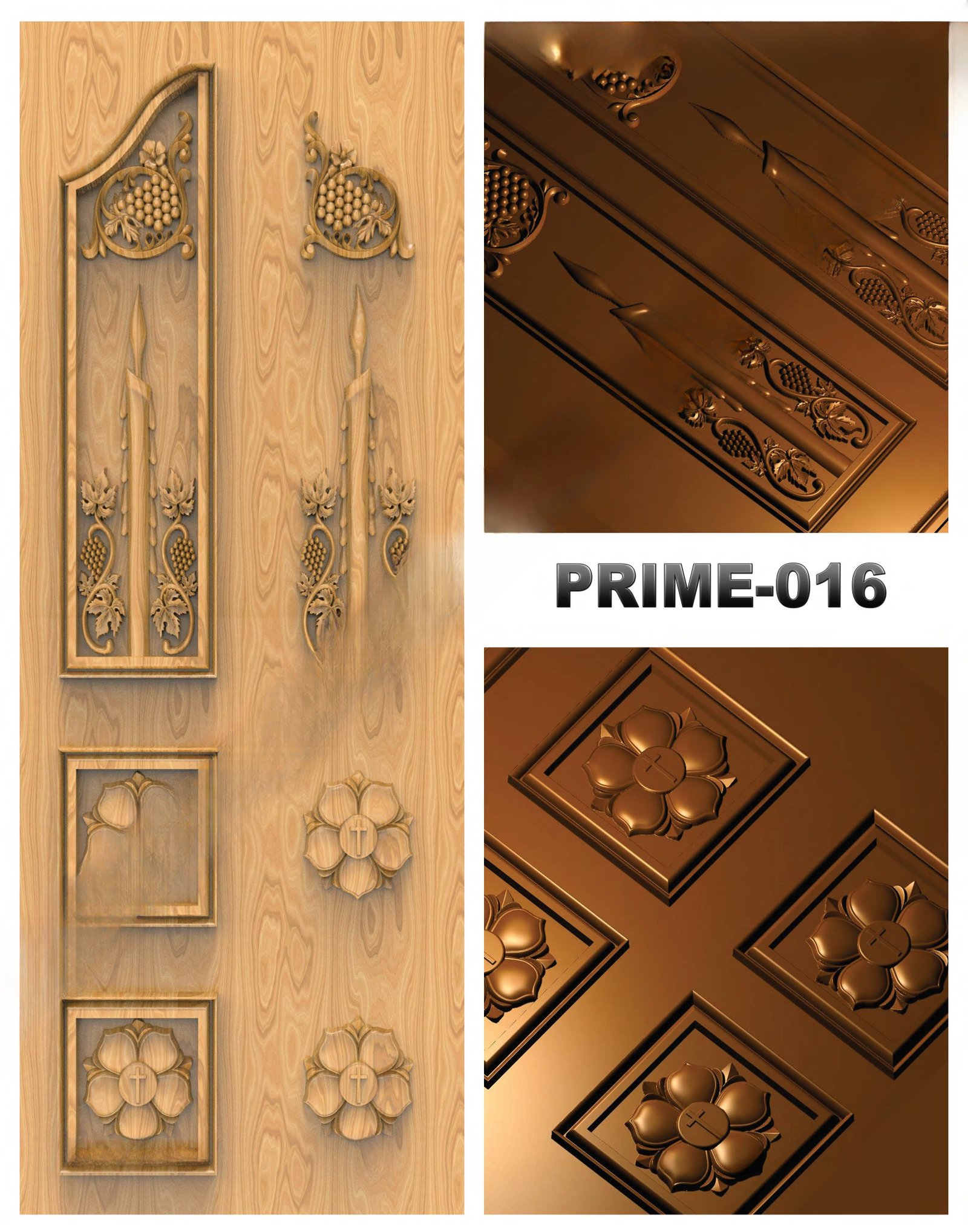 prime designs - PRIME-16 Elegant Floral and Pillar Motif 3D Door Relief Model